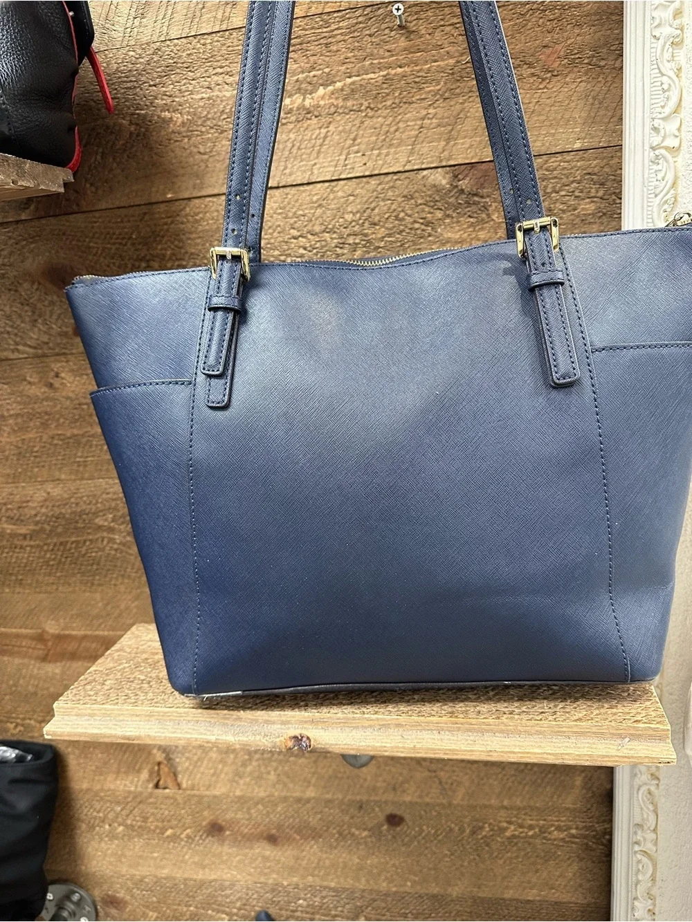 Michael Kors Navy Saffiano Leather Tote with Gold Hardware